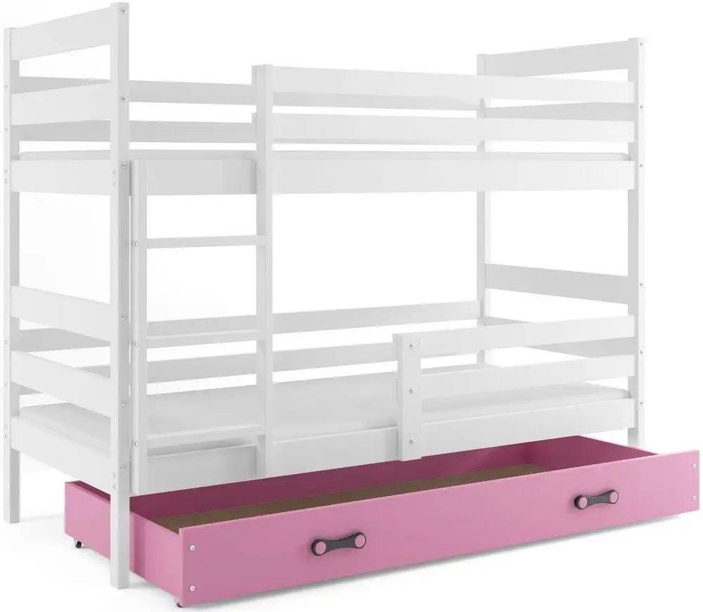 eoshop Poschodová posteľ ERYK 90x200 cm, biela / ružová (Voľba matraca: Penový matrac)